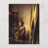 Een meisje dat een brief in een open venster leest briefkaart (Voorkant)