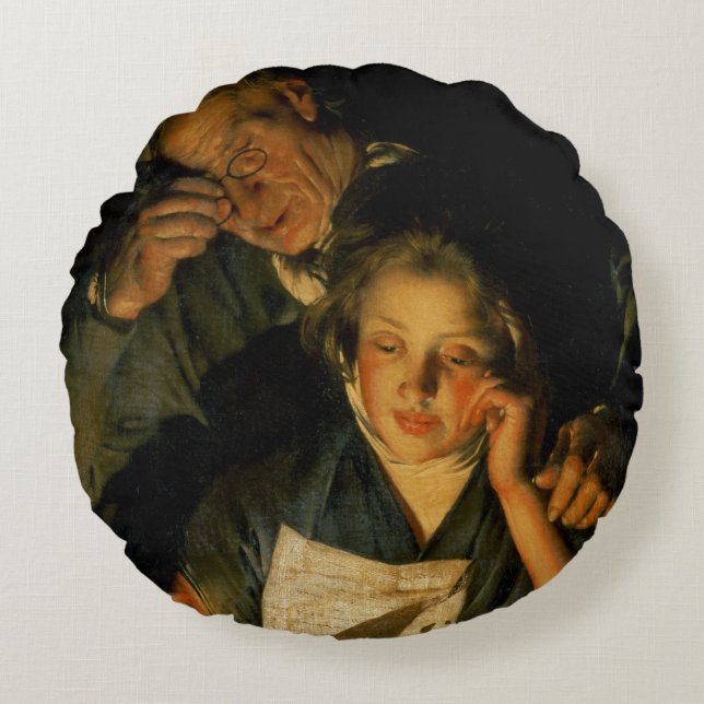 Een meisje dat een brief leest rond kussen (Voorkant)