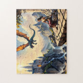 Een meisje dat een draak voorbij ziet vliegen. legpuzzel (Verticaal)