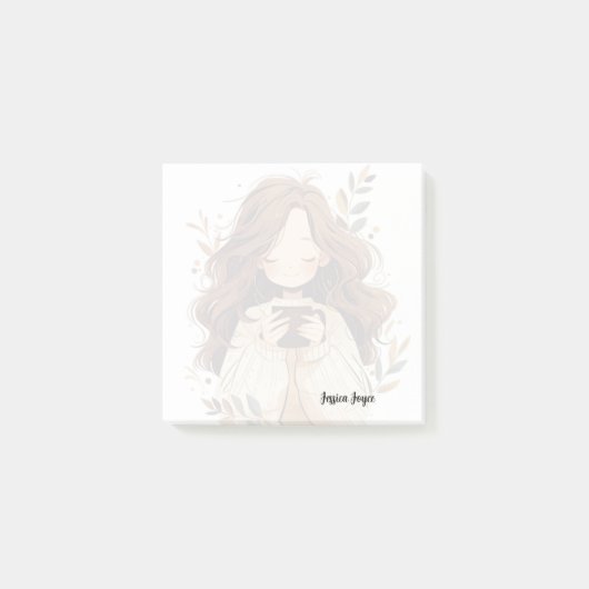 Een meisje dat een koffieliefhebber Drink Post-it® Notes (Voorkant)