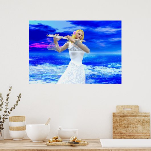 Een meisje dat flute speelt poster (Keuken)