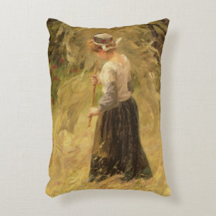 Een meisje dat Hay oogst, 19e eeuw Decoratief Kussen