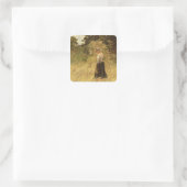 Een meisje dat Hay oogst, 19e eeuw Vierkante Sticker (Tas)