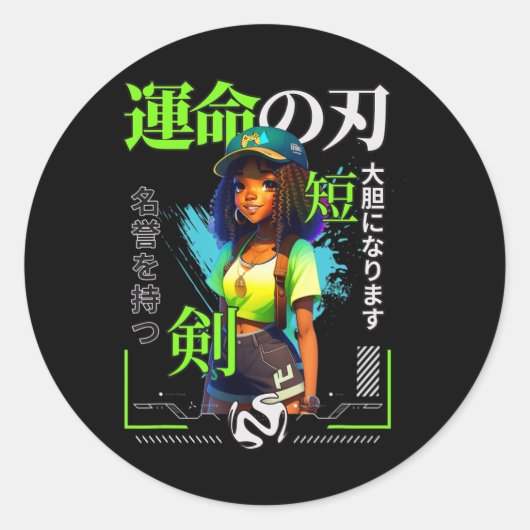 Een meisje dat houdt van Anime Black Girl Game Lov Ronde Sticker (Voorkant)