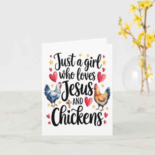 Een meisje dat houdt van Jesus en kippen Boerderij Kaart (Gele Bloem)