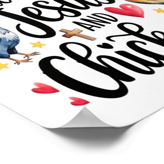 Een meisje dat houdt van Jesus en kippen Boerderij Poster (Hoek)