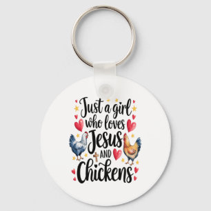 Een meisje dat houdt van Jesus en kippen Boerderij Sleutelhanger
