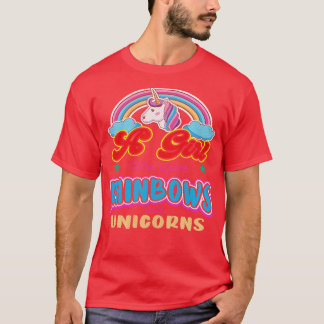 Een meisje dat houdt van regenbogen en eenhoorns t-shirt