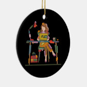 EEN MEISJE DAT OPRECHT WERKT IN LAPTOP 96 KERAMISCH ORNAMENT (Rechts)