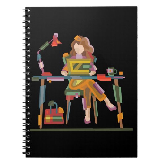 EEN MEISJE DAT OPRECHT WERKT IN LAPTOP 96 NOTITIEBOEK (Voorkant)