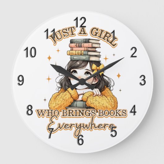 Een meisje dat overal boeken meeneemt grote klok (Voorkant)