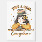 Een meisje dat overal boeken meeneemt magneet (Voorkant)