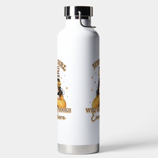 Een meisje dat overal boeken meeneemt waterfles (Links)