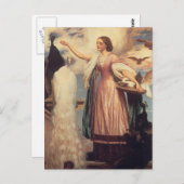 Een meisje dat pacocks voedt briefkaart (Voorkant / Achterkant)