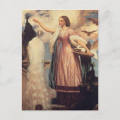 Een meisje dat pacocks voedt briefkaart (Voorkant)