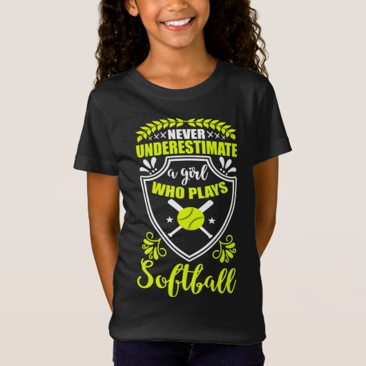 Een meisje dat softball Neon speelt nooit ondersch T-shirt (Voorkant)