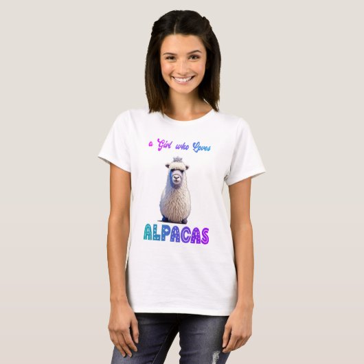 Een meisje dat van Alpacas houdt met Wooly Alpaca T-shirt (Voorkant volledig)