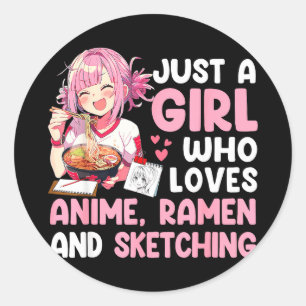 Een meisje dat van anime ramen en het schetsen van ronde sticker