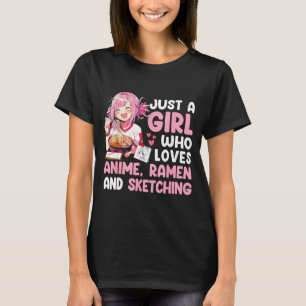 Een meisje dat van anime ramen en het schetsen van t-shirt