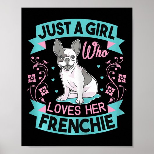 Een meisje dat van haar Franse buldog houdt Poster (Voorkant)