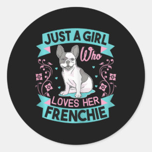 Een meisje dat van haar Franse buldog houdt Ronde Sticker