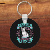 Een meisje dat van haar Franse buldog houdt Sleutelhanger (Voorkant)