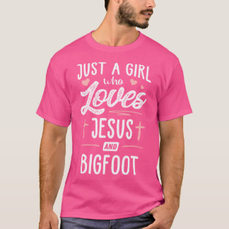 Een meisje dat van Jezus en Bigfoot houdt T-shirt