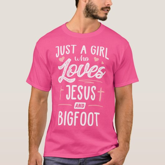 Een meisje dat van Jezus en Bigfoot houdt T-shirt (Voorkant)