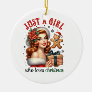 Een meisje dat van Kerstmis houdt Keramisch Ornament