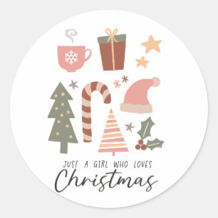 Een meisje dat van Kerstmis houdt Ronde Sticker