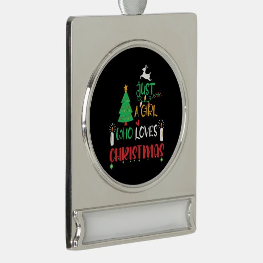 Een meisje dat van Kerstmis houdt Verzilverd Banner Ornament (Rechts)