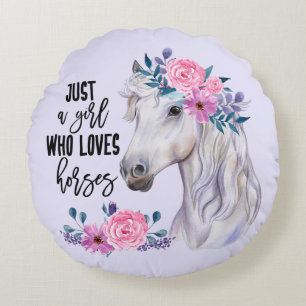 Een meisje dat van paarden houdt (Lavendar) Rond Kussen