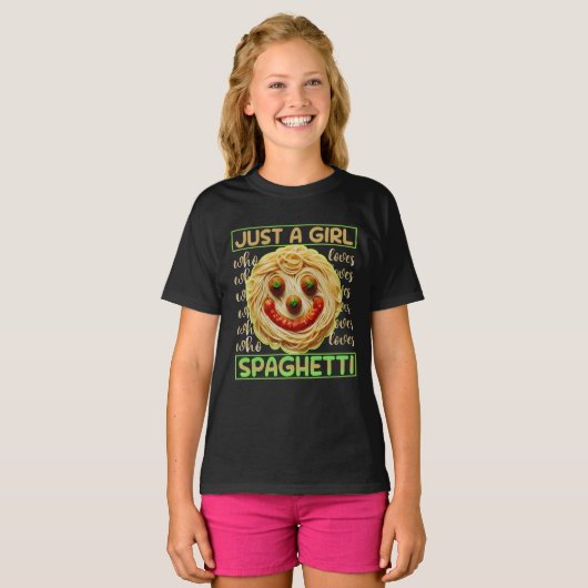 Een meisje dat van spaghetti houdt t-shirt (Voorkant volledig)