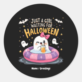 Een meisje dat wacht op Halloween Spooky Summer Ronde Sticker