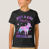 Een meisje die houdt van Franse bulldogs hond leuk T-shirt (Voorkant)