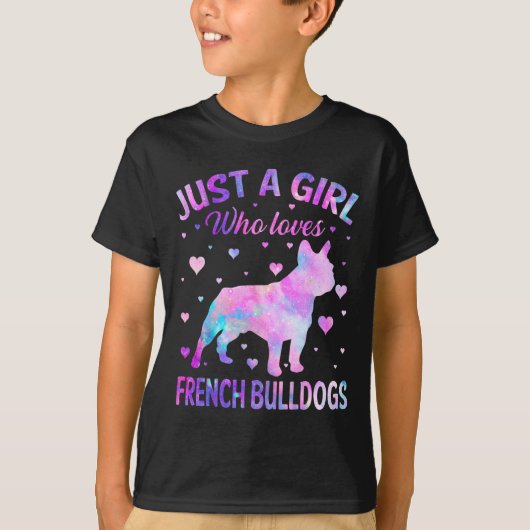 Een meisje die houdt van Franse bulldogs hond leuk T-shirt (Voorkant)