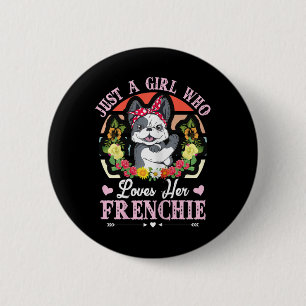 Een meisje die houdt van haar franse bulldog 1 ronde button 5,7 cm