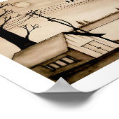 Een meisje eenzaam op de bank zonsondergang schets poster (Hoek)