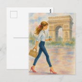 Een meisje en de Arc de Triomphe scene in Parijs Briefkaart (Voorkant / Achterkant)