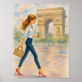 Een meisje en de Arc de Triomphe scene in Parijs Poster