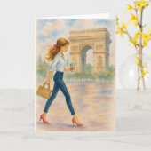 Een meisje en de Arc de Triomphe scène Parijs Kaart (Gele Bloem)