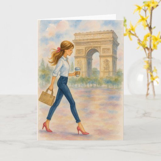 Een meisje en de Arc de Triomphe scène Parijs Kaart (Gele Bloem)