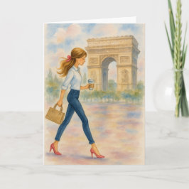 Een meisje en de Arc de Triomphe scène Parijs Kaart