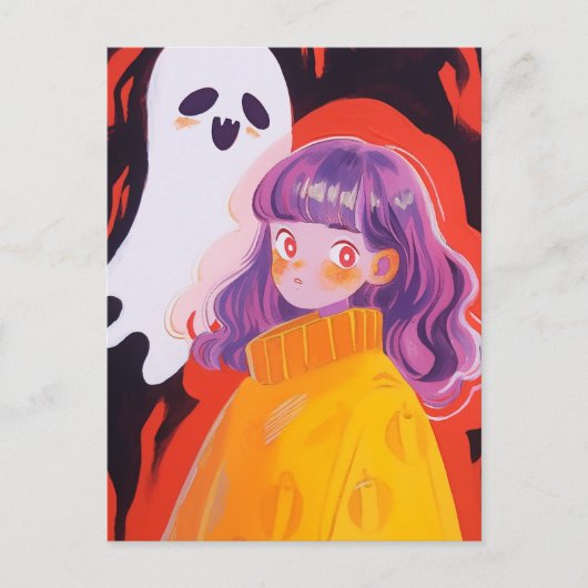 Een meisje en een geest briefkaart (Voorkant)