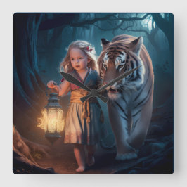 Een meisje en een tijger klok