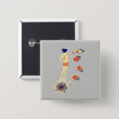 Een meisje en een vis vierkante button 5,1 cm (Voorkant /achterkant)