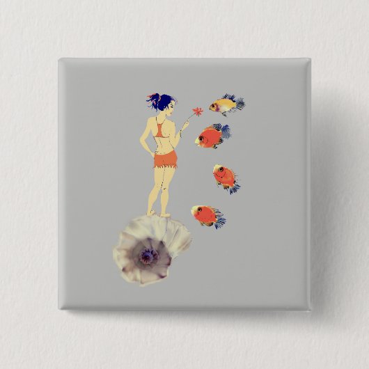 Een meisje en een vis vierkante button 5,1 cm (Voorkant)