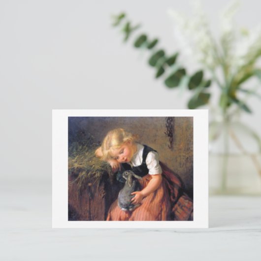 Een meisje en haar Bunny Briefkaart (Staand voorkant)