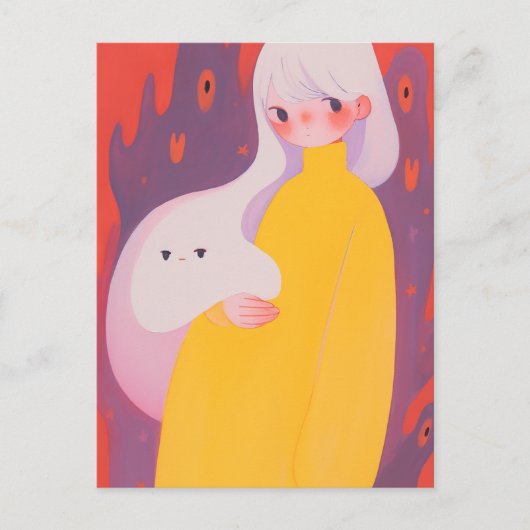 Een meisje en haar geest briefkaart (Voorkant)