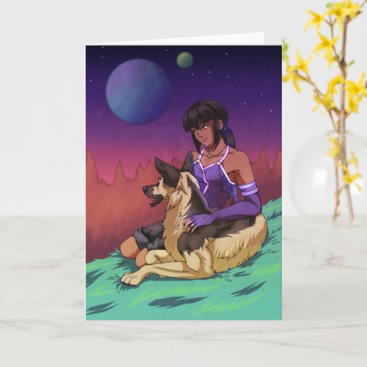 Een meisje en haar hond in de ruimte kaart (Gele Bloem)